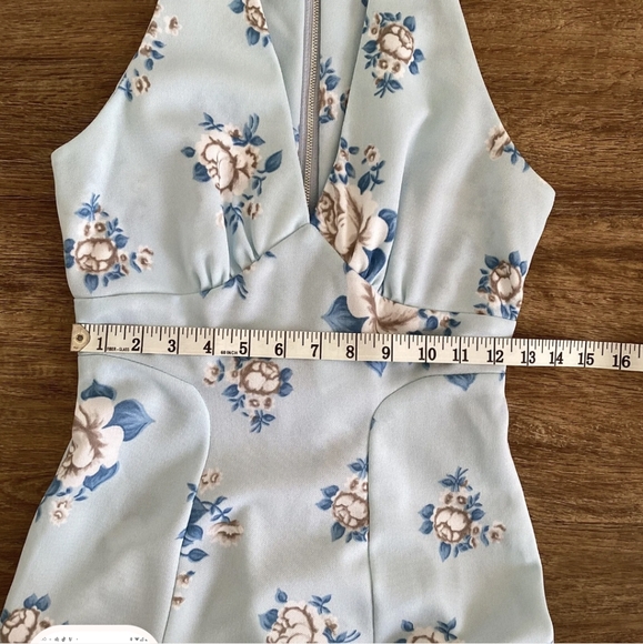 Vtg 70s Richard Shops maxi halter neck A line floral rose pale baby blue dress - Picture 5 of 8